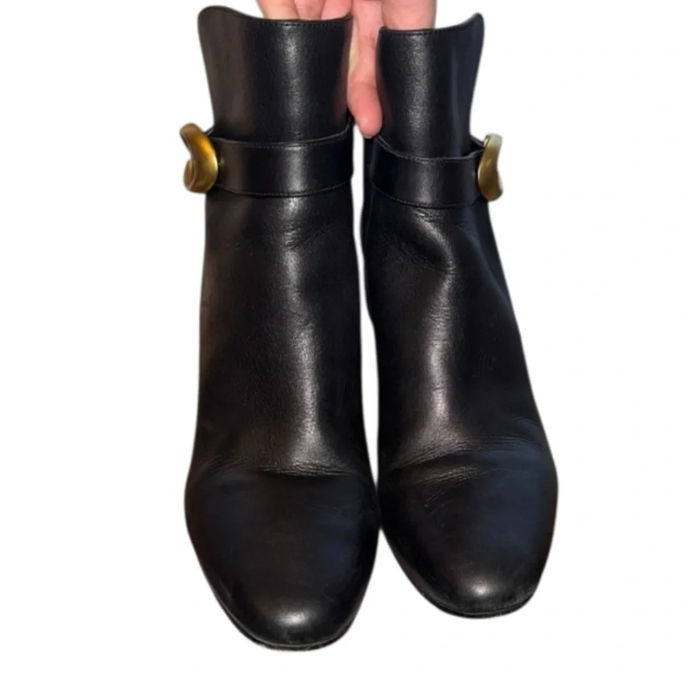 COACH‎ Delaney Signature Buckle Heel Bootie Black Leather Boots Shoes size 9